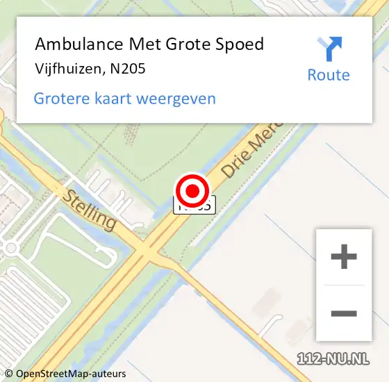 Locatie op kaart van de 112 melding: Ambulance Met Grote Spoed Naar Vijfhuizen, N205 op 1 november 2014 10:31