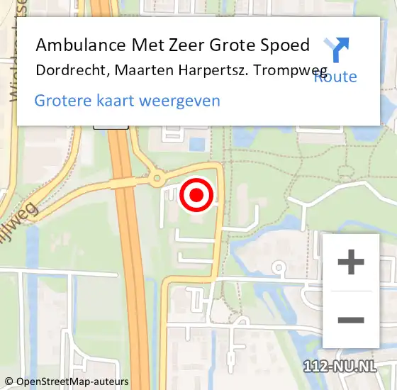 Locatie op kaart van de 112 melding: Ambulance Met Zeer Grote Spoed Naar Dordrecht, Maarten Harpertsz. Trompweg op 31 december 2024 22:24