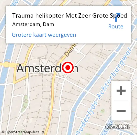 Locatie op kaart van de 112 melding: Trauma helikopter Met Zeer Grote Spoed Naar Amsterdam, Dam op 31 december 2024 22:42