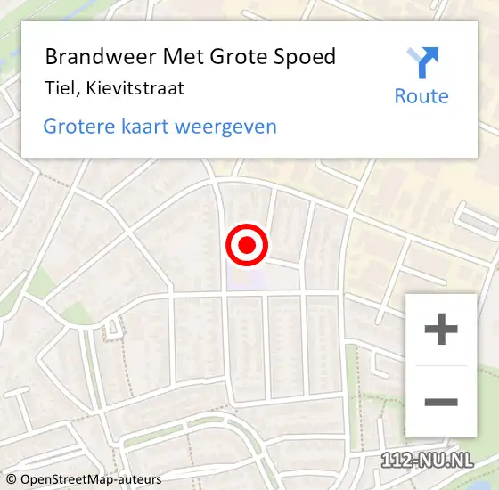 Locatie op kaart van de 112 melding: Brandweer Met Grote Spoed Naar Tiel, Kievitstraat op 31 december 2024 22:58