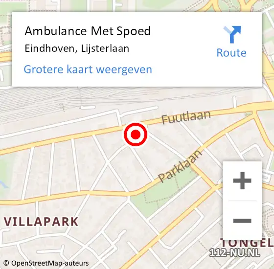 Locatie op kaart van de 112 melding: Ambulance Met Spoed Naar Eindhoven, Lijsterlaan op 1 november 2014 10:42