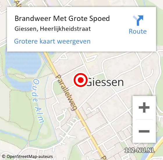 Locatie op kaart van de 112 melding: Brandweer Met Grote Spoed Naar Giessen, Heerlijkheidstraat op 31 december 2024 23:10