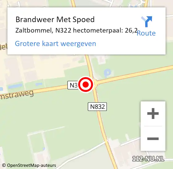 Locatie op kaart van de 112 melding: Brandweer Met Spoed Naar Zaltbommel, N322 hectometerpaal: 26,2 op 31 december 2024 23:12