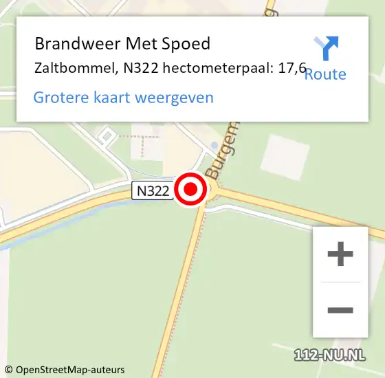 Locatie op kaart van de 112 melding: Brandweer Met Spoed Naar Zaltbommel, N322 hectometerpaal: 17,6 op 31 december 2024 23:16