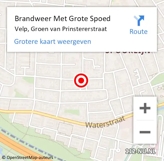 Locatie op kaart van de 112 melding: Brandweer Met Grote Spoed Naar Velp, Groen van Prinstererstraat op 31 december 2024 23:33