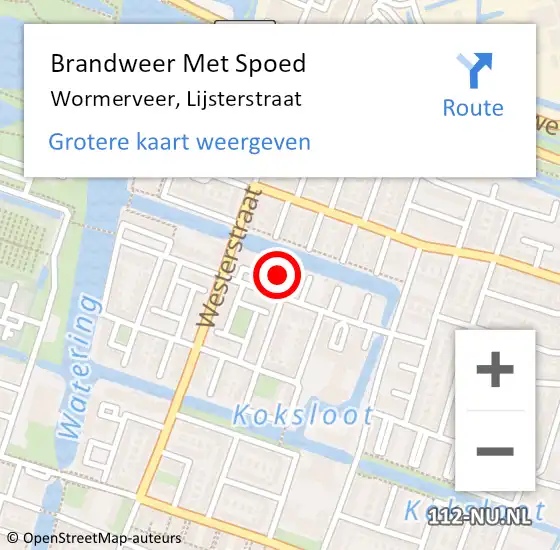 Locatie op kaart van de 112 melding: Brandweer Met Spoed Naar Wormerveer, Lijsterstraat op 31 december 2024 23:38