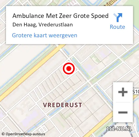 Locatie op kaart van de 112 melding: Ambulance Met Zeer Grote Spoed Naar Den Haag, Vrederustlaan op 31 december 2024 23:55