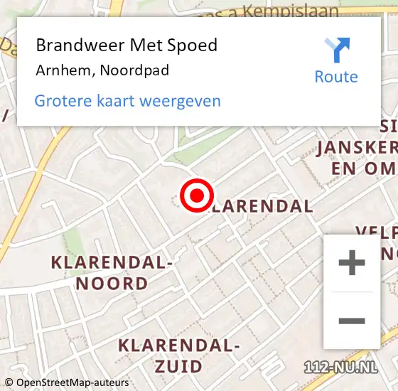 Locatie op kaart van de 112 melding: Brandweer Met Spoed Naar Arnhem, Noordpad op 31 december 2024 23:56