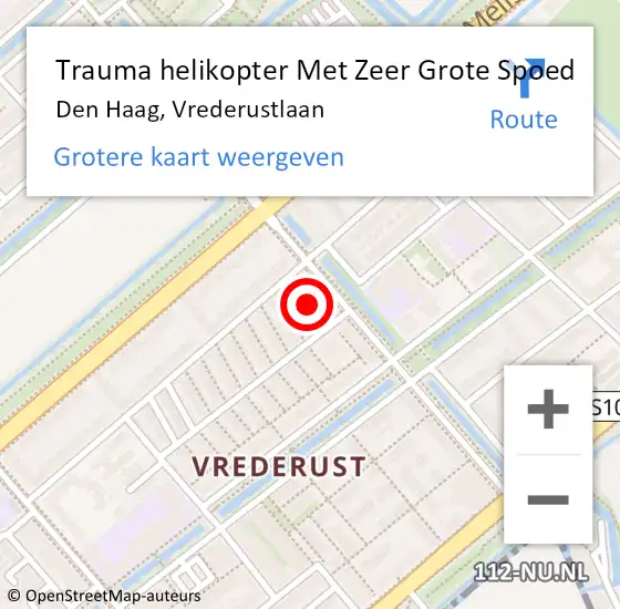 Locatie op kaart van de 112 melding: Trauma helikopter Met Zeer Grote Spoed Naar Den Haag, Vrederustlaan op 31 december 2024 23:57