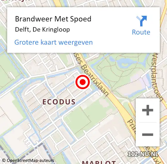 Locatie op kaart van de 112 melding: Brandweer Met Spoed Naar Delft, De Kringloop op 1 januari 2025 00:00