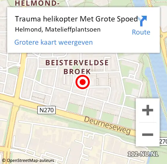 Locatie op kaart van de 112 melding: Trauma helikopter Met Grote Spoed Naar Helmond, Matelieffplantsoen op 1 januari 2025 00:05