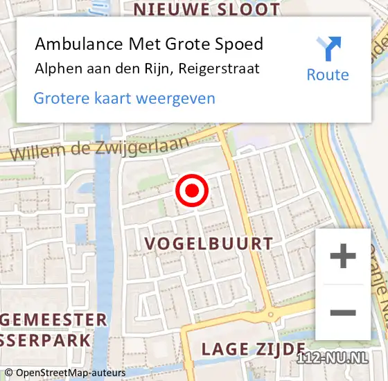 Locatie op kaart van de 112 melding: Ambulance Met Grote Spoed Naar Alphen aan den Rijn, Reigerstraat op 1 januari 2025 00:13