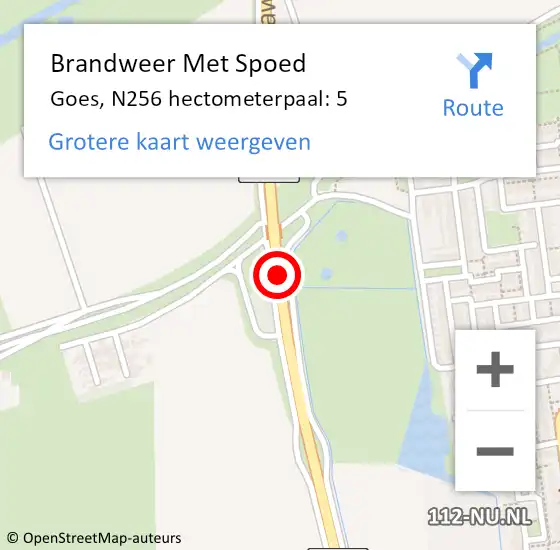 Locatie op kaart van de 112 melding: Brandweer Met Spoed Naar Goes, N256 hectometerpaal: 5 op 1 januari 2025 00:15