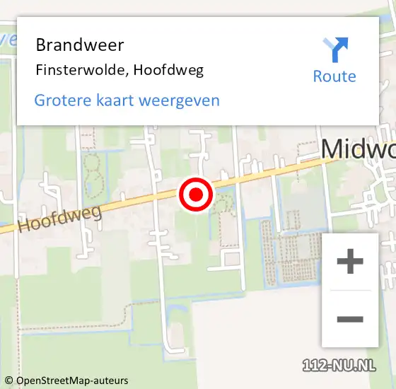 Locatie op kaart van de 112 melding: Brandweer Finsterwolde, Hoofdweg op 1 januari 2025 00:24