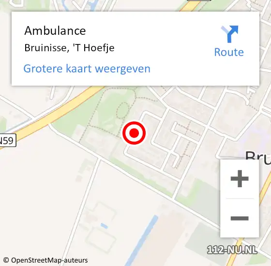 Locatie op kaart van de 112 melding: Ambulance Bruinisse, 'T Hoefje op 1 november 2014 11:00