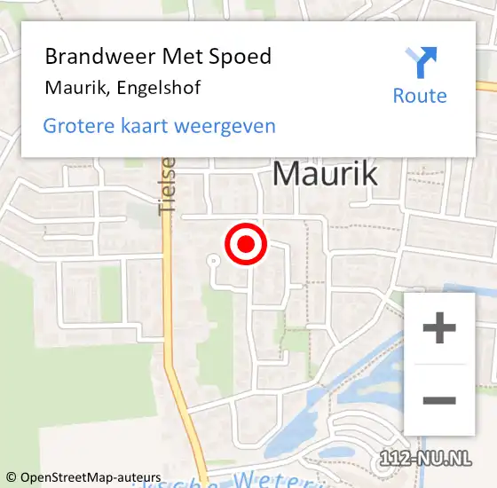 Locatie op kaart van de 112 melding: Brandweer Met Spoed Naar Maurik, Engelshof op 1 januari 2025 00:30