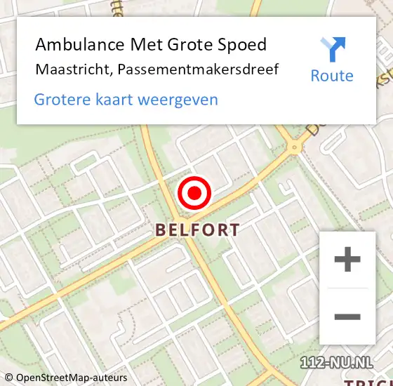 Locatie op kaart van de 112 melding: Ambulance Met Grote Spoed Naar Maastricht, Passementmakersdreef op 1 november 2014 11:01