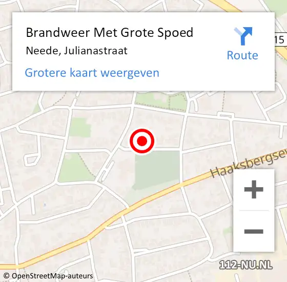 Locatie op kaart van de 112 melding: Brandweer Met Grote Spoed Naar Neede, Julianastraat op 1 januari 2025 00:35