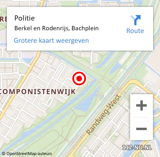 Locatie op kaart van de 112 melding: Politie Berkel en Rodenrijs, Bachplein op 1 januari 2025 00:37