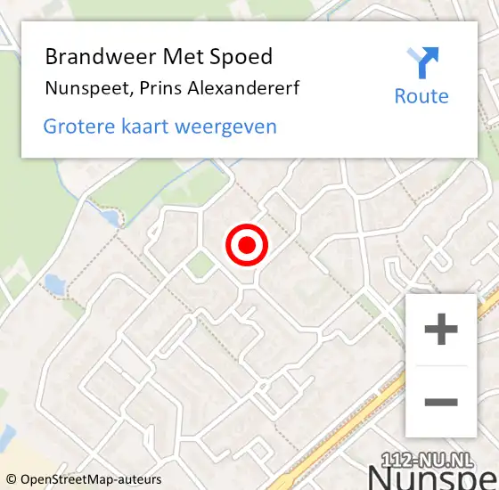 Locatie op kaart van de 112 melding: Brandweer Met Spoed Naar Nunspeet, Prins Alexandererf op 1 januari 2025 00:38