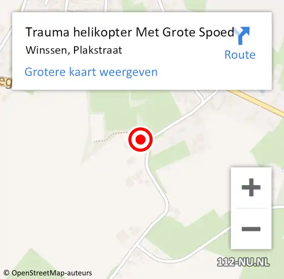 Locatie op kaart van de 112 melding: Trauma helikopter Met Grote Spoed Naar Winssen, Plakstraat op 1 januari 2025 00:48