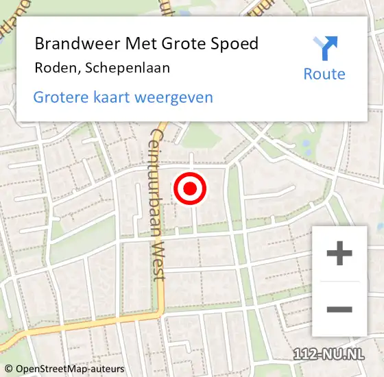 Locatie op kaart van de 112 melding: Brandweer Met Grote Spoed Naar Roden, Schepenlaan op 1 januari 2025 00:50