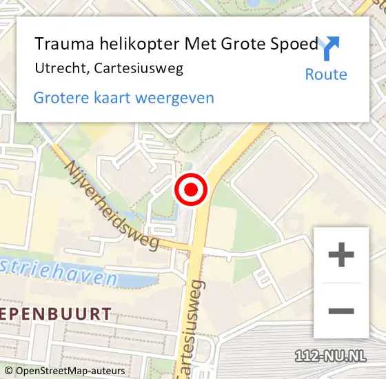 Locatie op kaart van de 112 melding: Trauma helikopter Met Grote Spoed Naar Utrecht, Cartesiusweg op 1 januari 2025 00:50