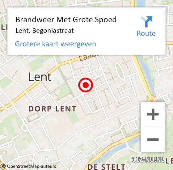 Locatie op kaart van de 112 melding: Brandweer Met Grote Spoed Naar Lent, Begoniastraat op 1 januari 2025 00:58