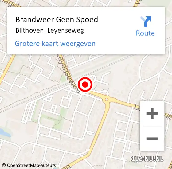 Locatie op kaart van de 112 melding: Brandweer Geen Spoed Naar Bilthoven, Leyenseweg op 1 januari 2025 00:59