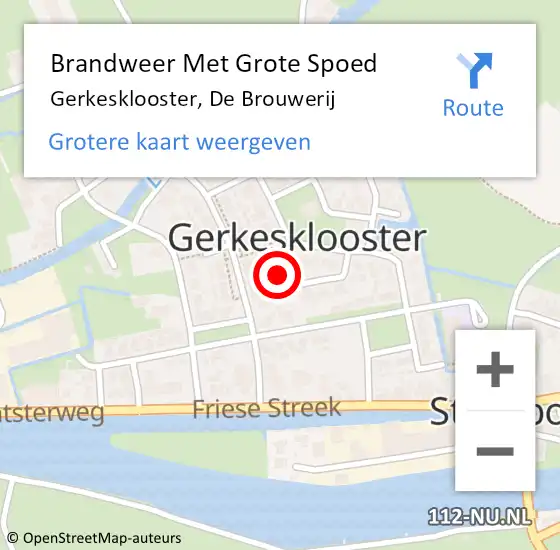 Locatie op kaart van de 112 melding: Brandweer Met Grote Spoed Naar Gerkesklooster, De Brouwerij op 1 januari 2025 01:02