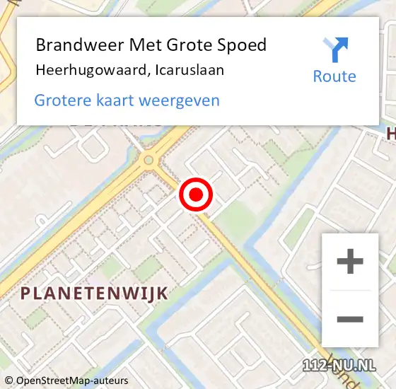 Locatie op kaart van de 112 melding: Brandweer Met Grote Spoed Naar Heerhugowaard, Icaruslaan op 1 januari 2025 01:02