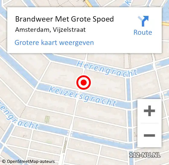 Locatie op kaart van de 112 melding: Brandweer Met Grote Spoed Naar Amsterdam, Vijzelstraat op 1 januari 2025 01:05