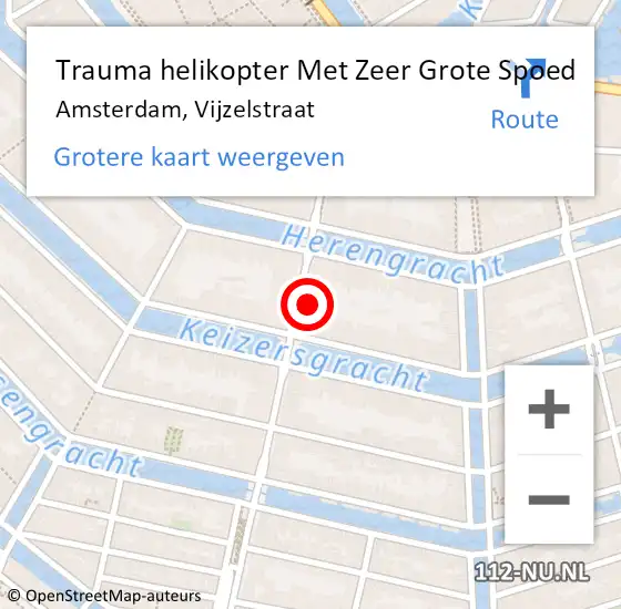 Locatie op kaart van de 112 melding: Trauma helikopter Met Zeer Grote Spoed Naar Amsterdam, Vijzelstraat op 1 januari 2025 01:05