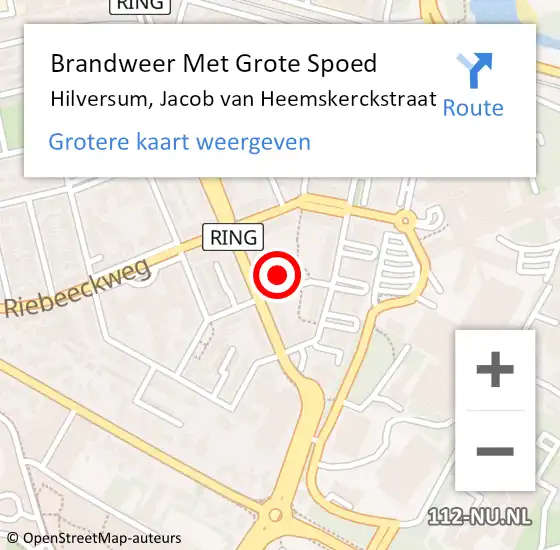 Locatie op kaart van de 112 melding: Brandweer Met Grote Spoed Naar Hilversum, Jacob van Heemskerckstraat op 1 januari 2025 01:07