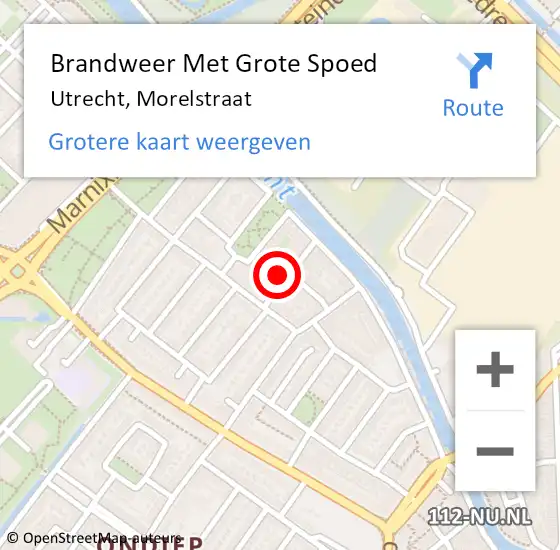 Locatie op kaart van de 112 melding: Brandweer Met Grote Spoed Naar Utrecht, Morelstraat op 1 januari 2025 01:08