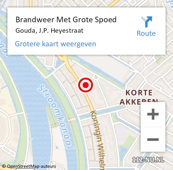 Locatie op kaart van de 112 melding: Brandweer Met Grote Spoed Naar Gouda, J.P. Heyestraat op 1 januari 2025 01:08