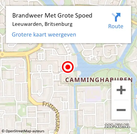 Locatie op kaart van de 112 melding: Brandweer Met Grote Spoed Naar Leeuwarden, Britsenburg op 1 januari 2025 01:09