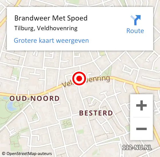 Locatie op kaart van de 112 melding: Brandweer Met Spoed Naar Tilburg, Veldhovenring op 1 januari 2025 01:12