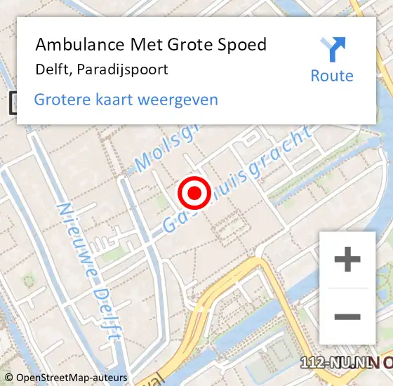 Locatie op kaart van de 112 melding: Ambulance Met Grote Spoed Naar Delft, Paradijspoort op 1 januari 2025 01:13