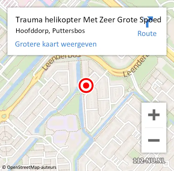 Locatie op kaart van de 112 melding: Trauma helikopter Met Zeer Grote Spoed Naar Hoofddorp, Puttersbos op 1 januari 2025 01:16