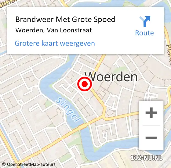 Locatie op kaart van de 112 melding: Brandweer Met Grote Spoed Naar Woerden, Van Loonstraat op 1 januari 2025 01:18