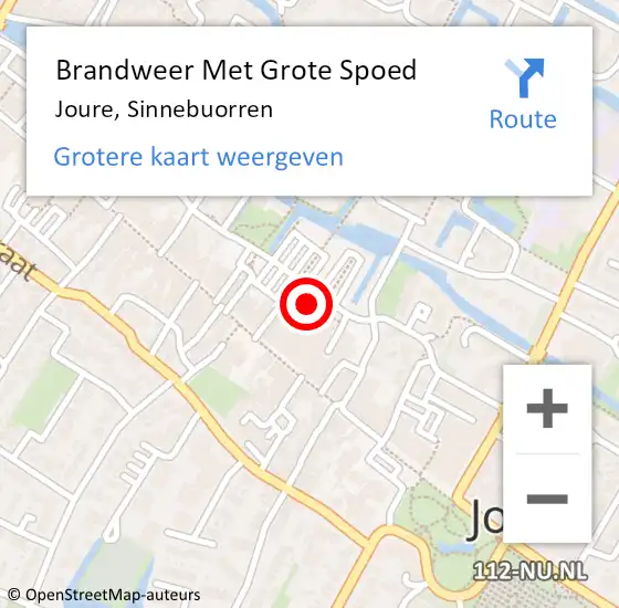 Locatie op kaart van de 112 melding: Brandweer Met Grote Spoed Naar Joure, Sinnebuorren op 1 januari 2025 01:20