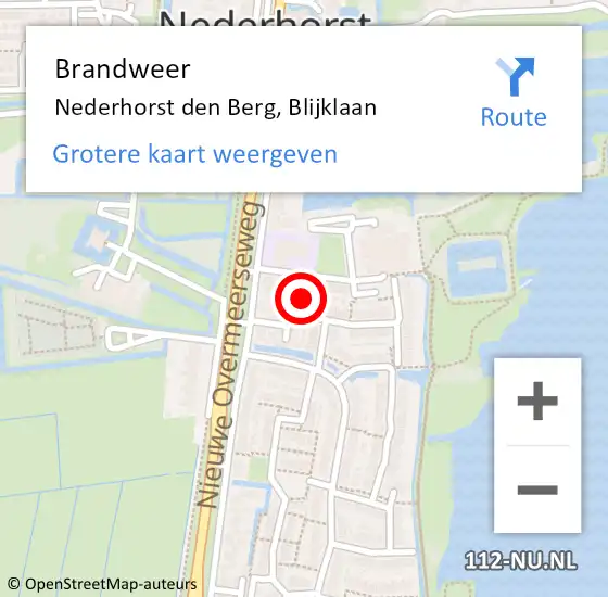 Locatie op kaart van de 112 melding: Brandweer Nederhorst den Berg, Blijklaan op 1 januari 2025 01:20