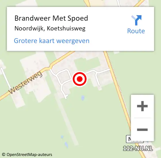 Locatie op kaart van de 112 melding: Brandweer Met Spoed Naar Noordwijk, Koetshuisweg op 1 januari 2025 01:21