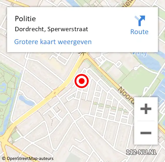 Locatie op kaart van de 112 melding: Politie Dordrecht, Sperwerstraat op 1 januari 2025 01:21