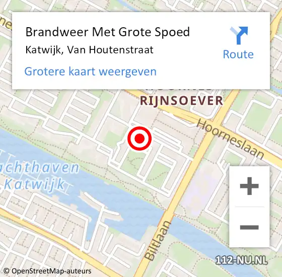 Locatie op kaart van de 112 melding: Brandweer Met Grote Spoed Naar Katwijk, Van Houtenstraat op 1 januari 2025 01:22