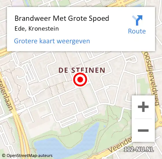 Locatie op kaart van de 112 melding: Brandweer Met Grote Spoed Naar Ede, Kronestein op 1 januari 2025 01:24