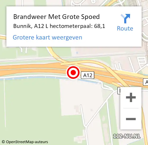 Locatie op kaart van de 112 melding: Brandweer Met Grote Spoed Naar Bunnik, A12 L hectometerpaal: 68,1 op 19 oktober 2013 14:38