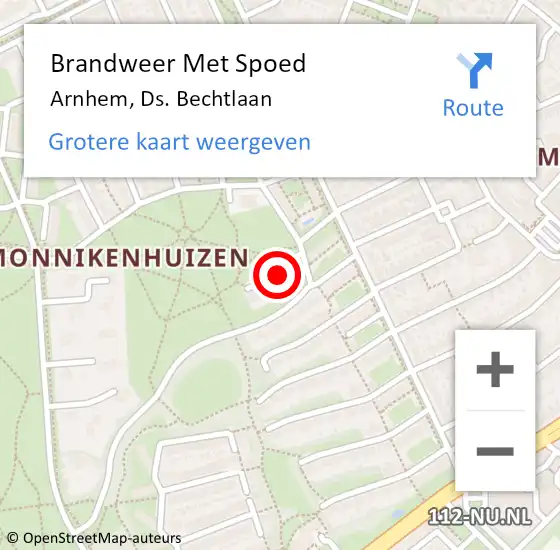 Locatie op kaart van de 112 melding: Brandweer Met Spoed Naar Arnhem, Ds. Bechtlaan op 1 januari 2025 01:26