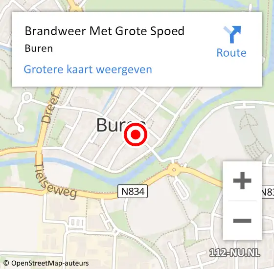 Locatie op kaart van de 112 melding: Brandweer Met Grote Spoed Naar Buren op 1 januari 2025 01:37